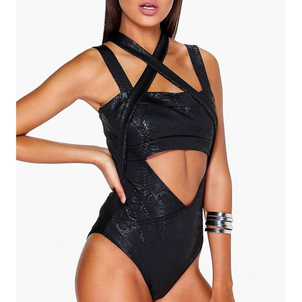 Black cross strap body suit